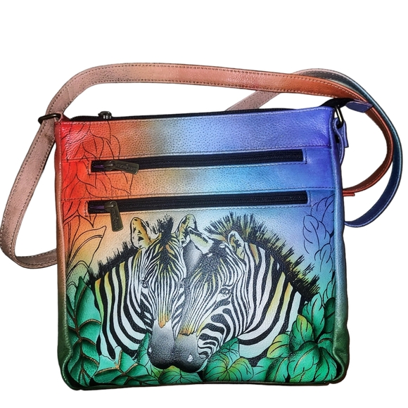 ANUSCHKA NWOT Anna Zebra Safari Medium Organizer Crossbody Purse - Picture 1 of 7
